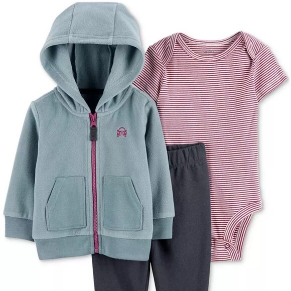 Carters Infant Baby Boys Hooded Jacket Bodysuit and Pants Size 12M 3 Piece Set - Picture 1 of 7
